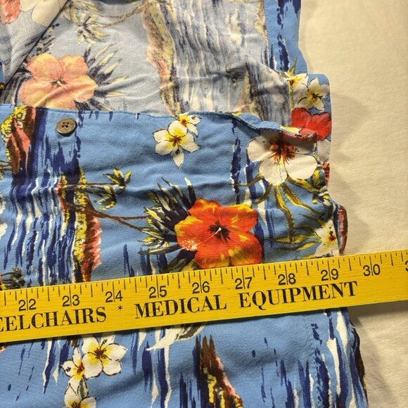 George Men Button Up Shirt 2XL Blue Floral Hawaiian Tropical Palm Trees Collar - Picture 9 of 11